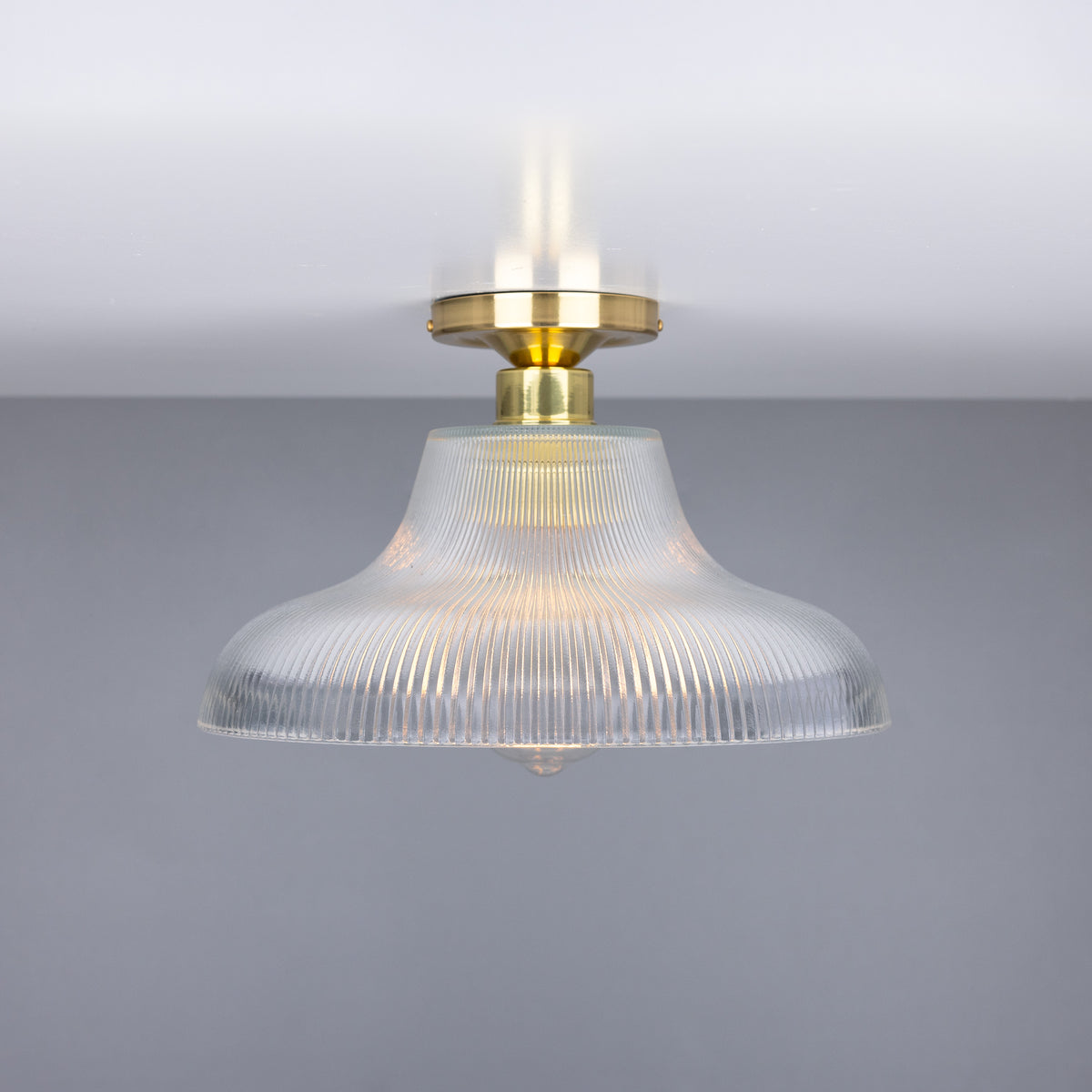 Mono 30cm Vintage Flush Ceiling Light in Polished Brass with Prismatic Glass Shade