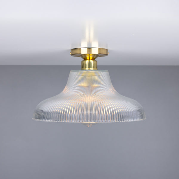 Mono 30cm Vintage Flush Ceiling Light in Polished Brass with Prismatic Glass Shade
