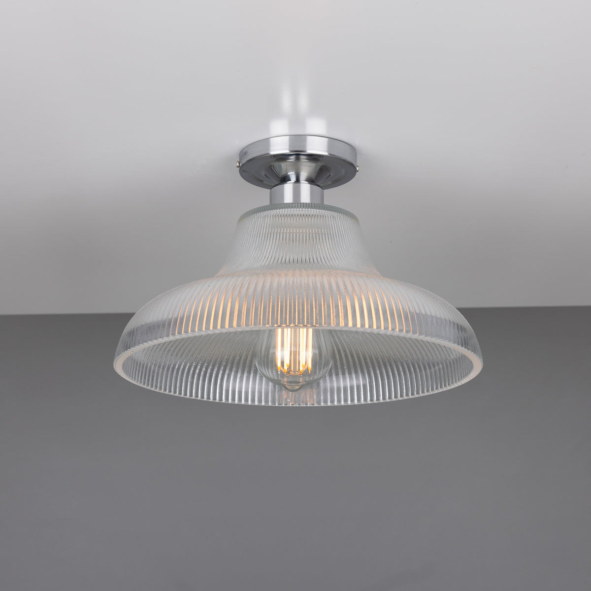 Mono 30cm Vintage Flush Ceiling Light in Polished Chrome with Prismatic Glass Shade