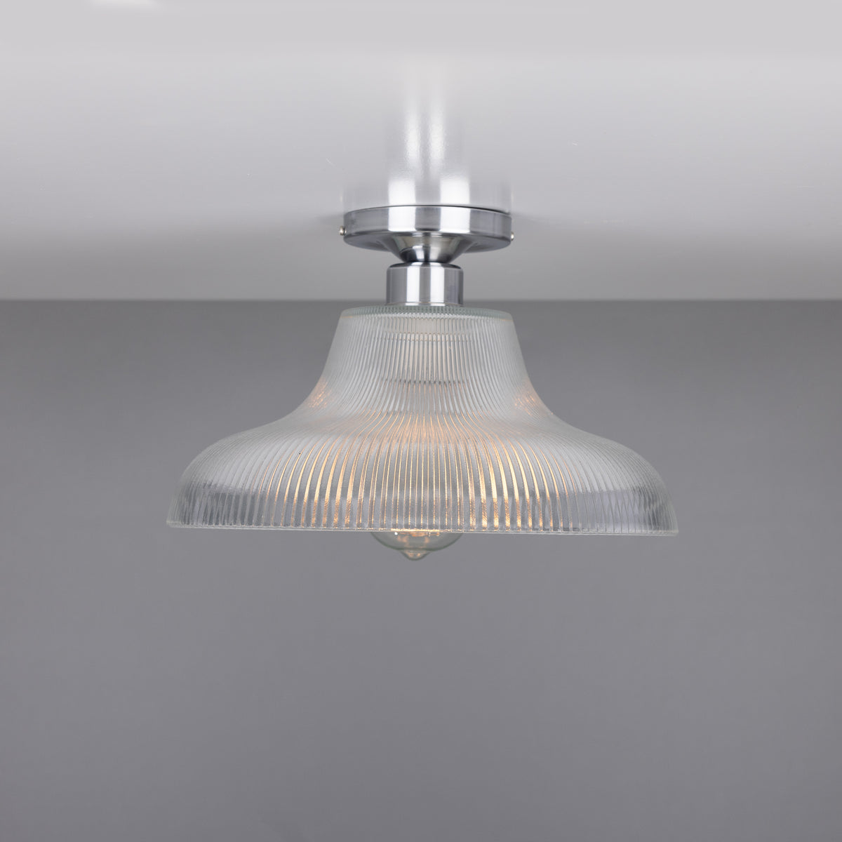 Mono 30cm Vintage Flush Ceiling Light in Polished Chrome with Prismatic Glass Shade