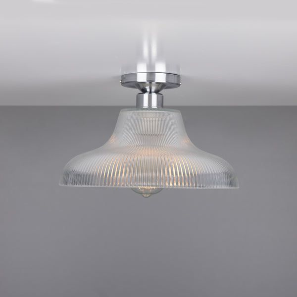 Mono 30cm Vintage Flush Ceiling Light in Polished Chrome with Prismatic Glass Shade