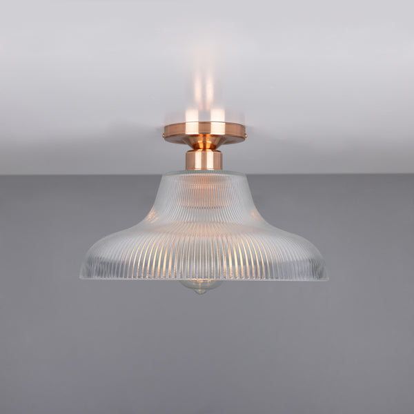 Mono 30cm Vintage Flush Ceiling Light in Polished Copper with Prismatic Glass Shade