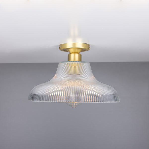 Mono 30cm Vintage Flush Ceiling Light in Satin Brass with Prismatic Glass Shade