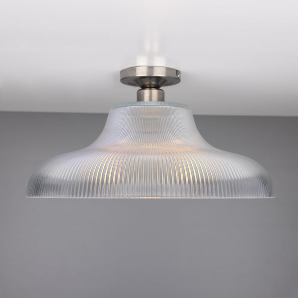 Mono 40cm Vintage Flush Ceiling Light in Antique Silver with Prismatic Glass Shade