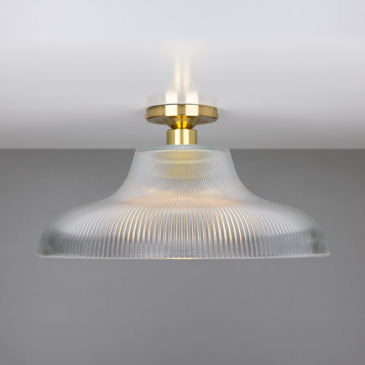 Mono 40cm Vintage Flush Ceiling Light in Polished Brass with Prismatic Glass Shade
