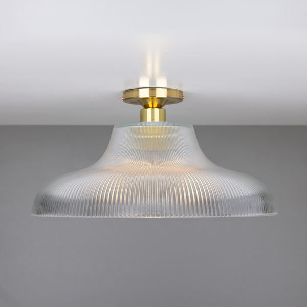 Mono 40cm Vintage Flush Ceiling Light in Polished Brass with Prismatic Glass Shade