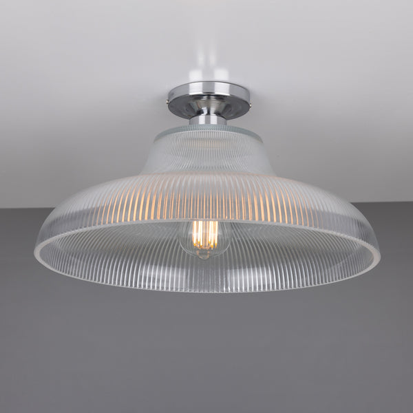 Mono 40cm Vintage Flush Ceiling Light in Polished Chrome with Prismatic Glass Shade