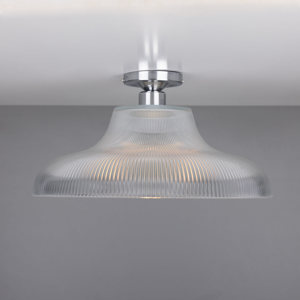 Mono 40cm Vintage Flush Ceiling Light in Polished Chrome with Prismatic Glass Shade