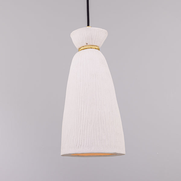 Parva IP44 Single Drop Ceramic Bathroom Pendant Light with Satin Brass Detailing