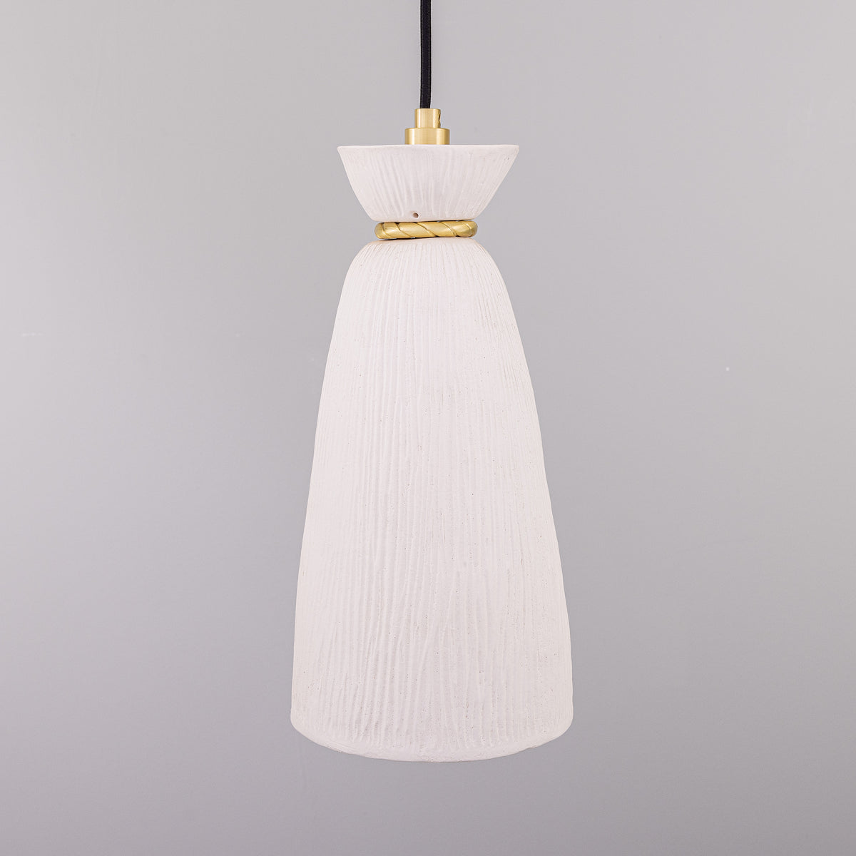 Parva IP44 Single Drop Ceramic Bathroom Pendant Light with Satin Brass Detailing