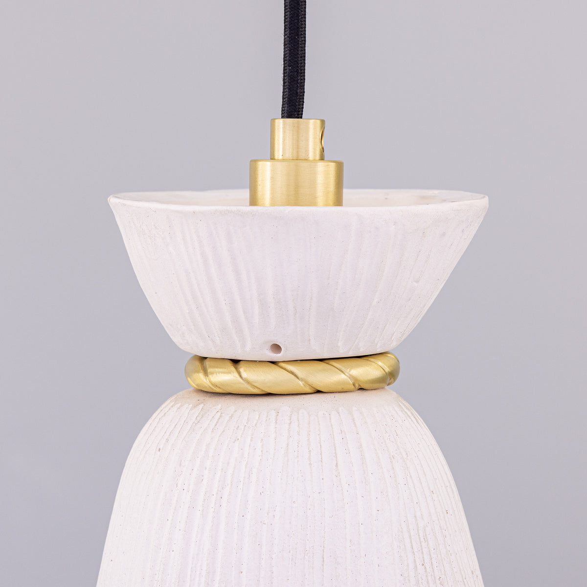 Parva IP44 Single Drop Ceramic Bathroom Pendant Light with Satin Brass Detailing