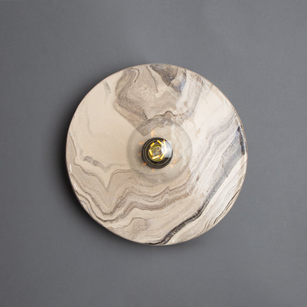 Bog Oak Marbled Ceramic Disc Wall Light with Matte Black Detail