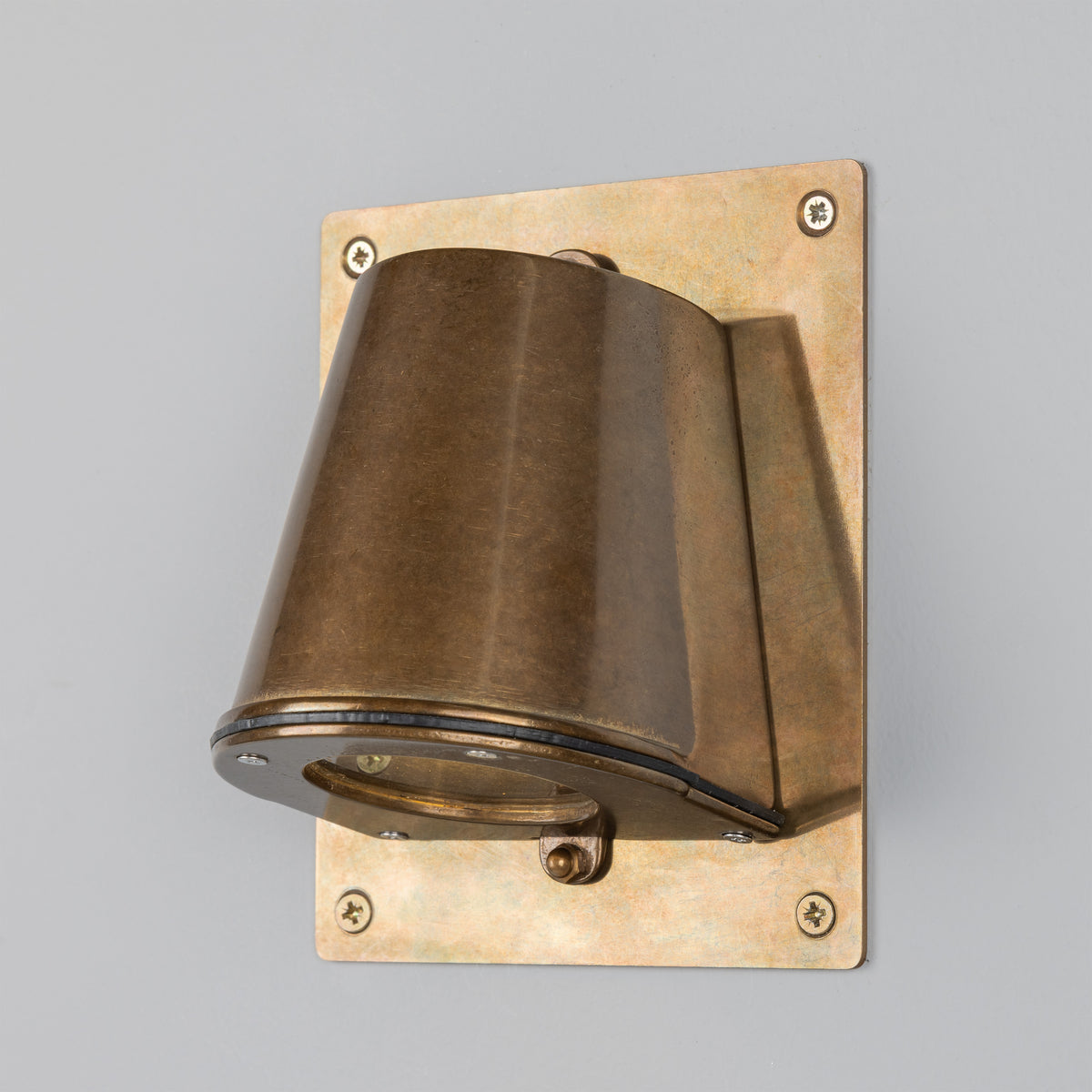 Wade IP54 Outdoor Brass Spotlight with Back Plate in Antique Brass