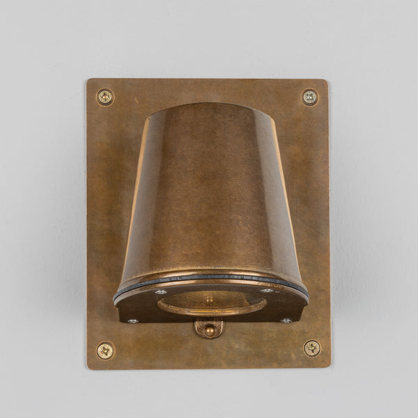Wade IP54 Outdoor Brass Spotlight with Back Plate in Antique Brass