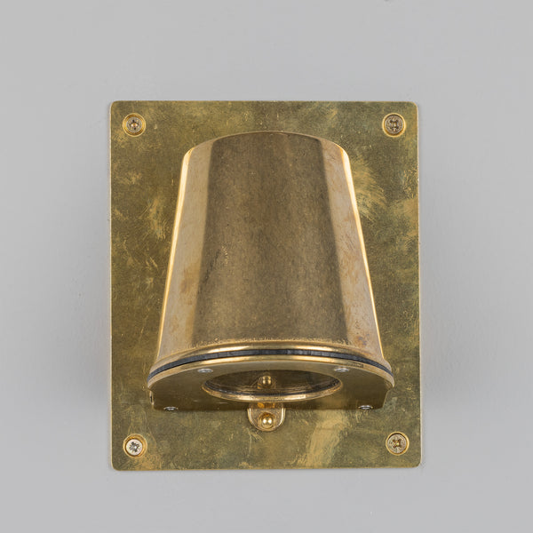 Wade IP54 Outdoor Brass Spotlight with Back Plate in Raw Brass