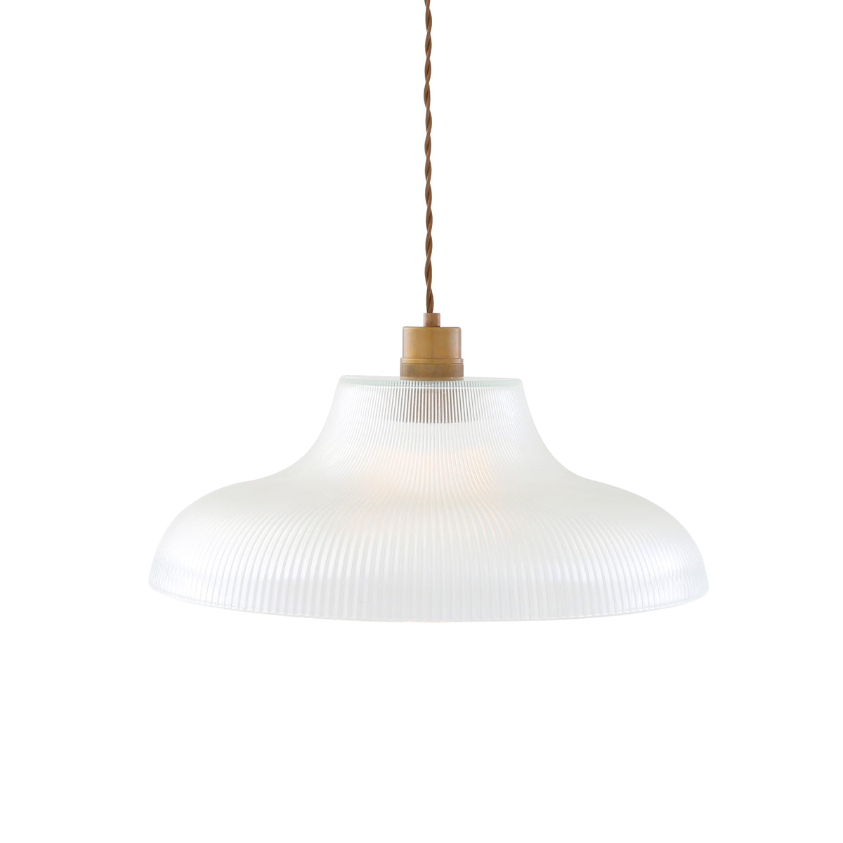 Mono 40cm Vintage Railway Pendant in Antique Brass with Prismatic Glass Shade