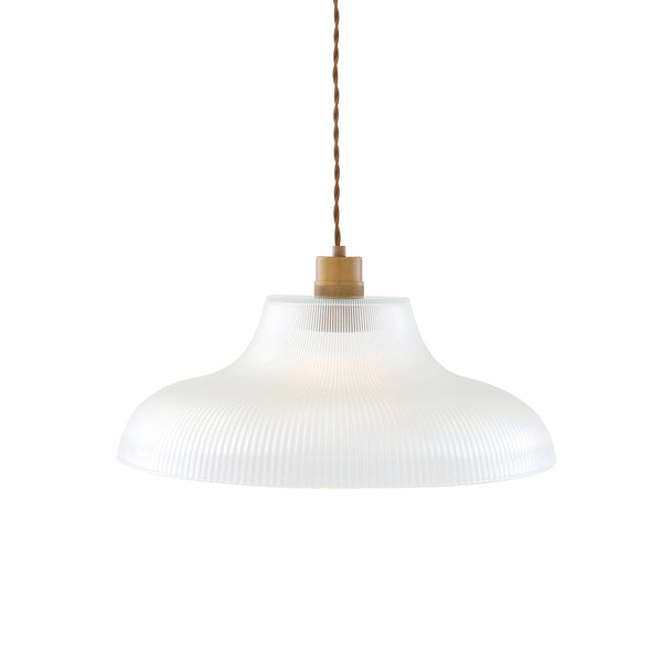 Mono 40cm Vintage Railway Pendant in Antique Brass with Prismatic Glass Shade
