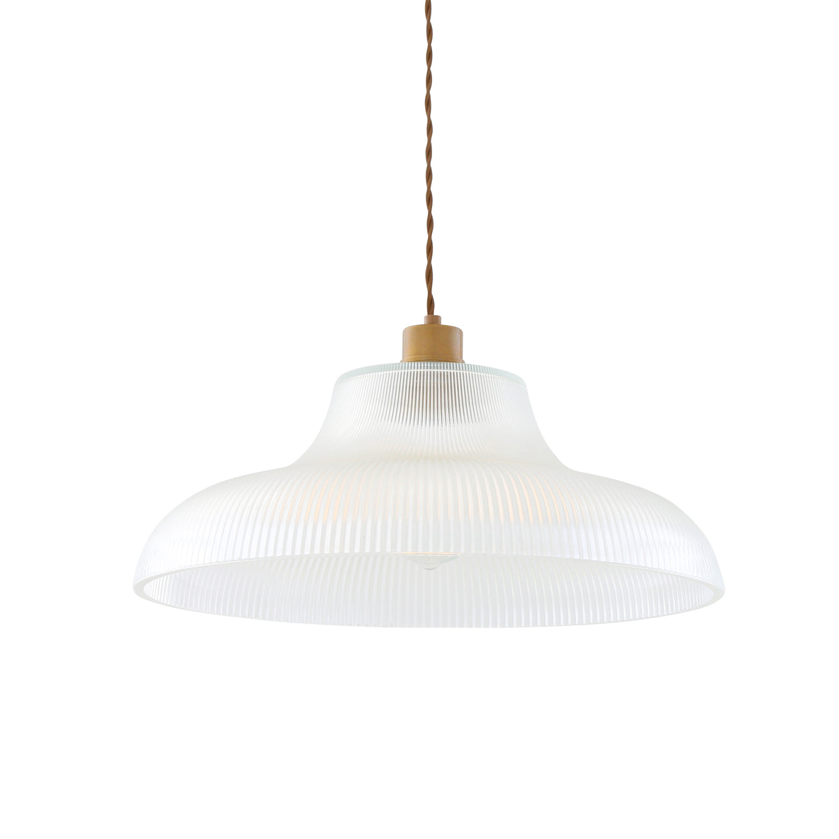Mono 40cm Vintage Railway Pendant in Antique Brass with Prismatic Glass Shade