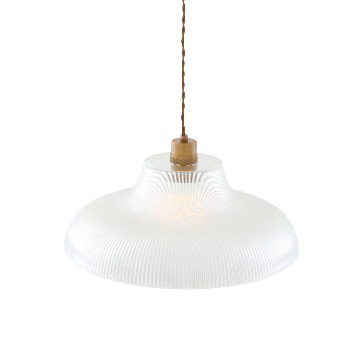 Mono 40cm Vintage Railway Pendant in Antique Brass with Prismatic Glass Shade