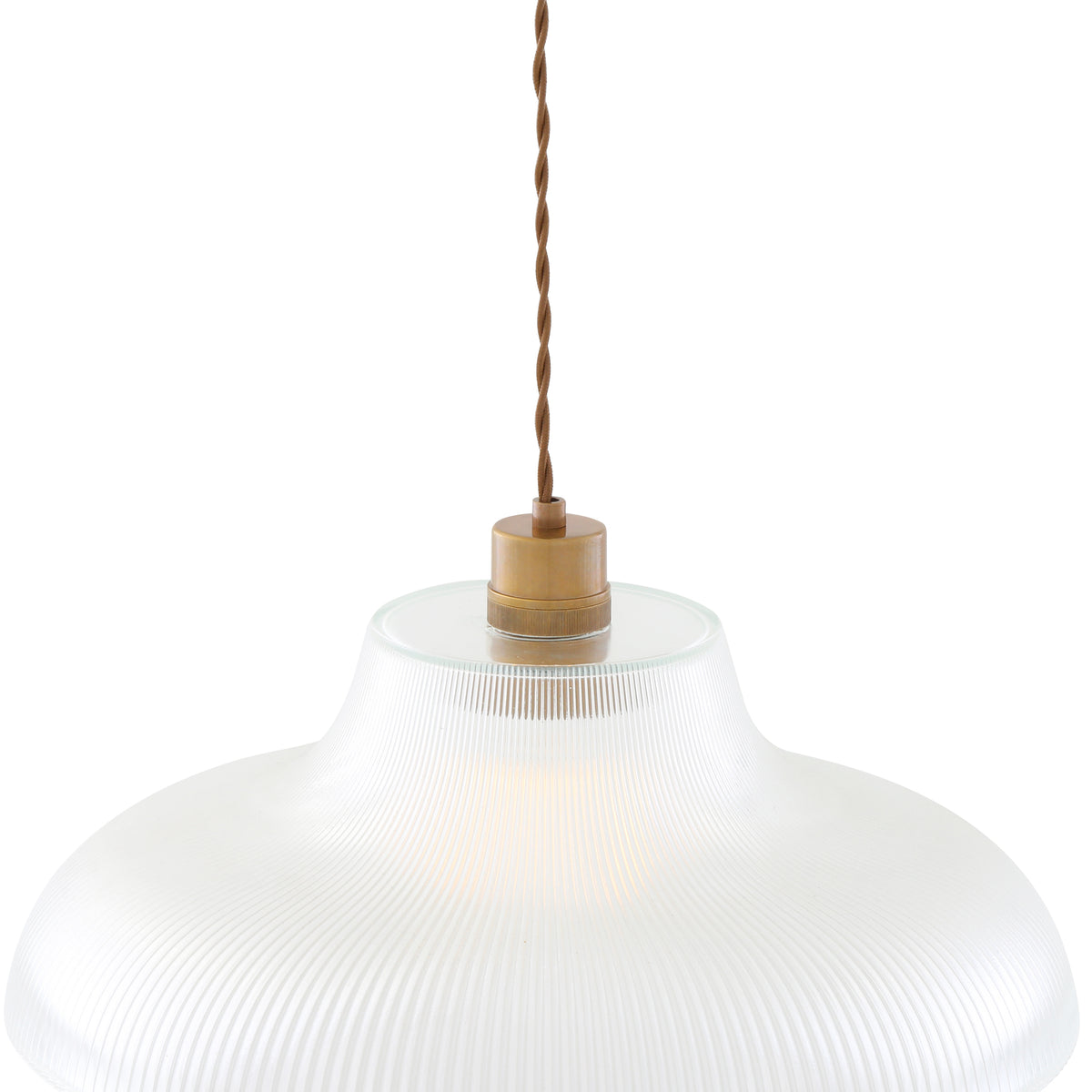 Mono 40cm Vintage Railway Pendant in Antique Brass with Prismatic Glass Shade