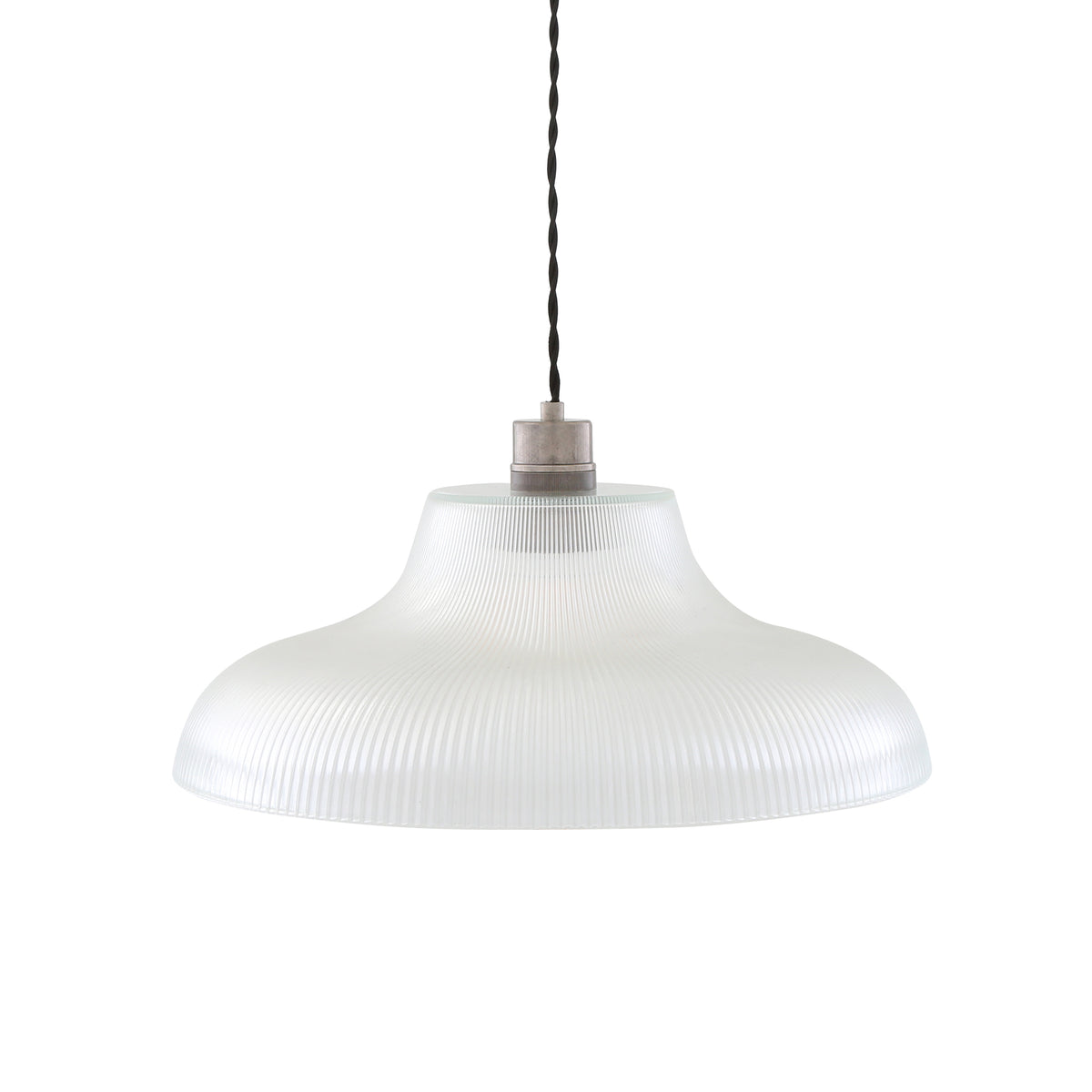 Mono 40cm Vintage Railway Pendant in Antique Silver with Prismatic Glass Shade