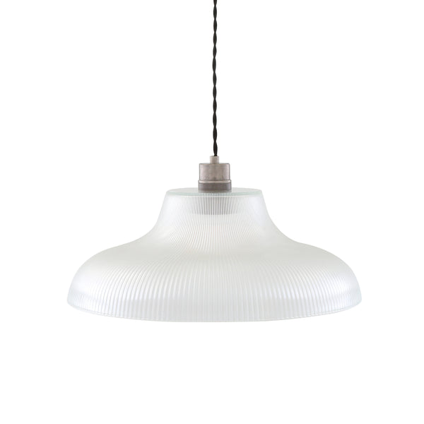 Mono 40cm Vintage Railway Pendant in Antique Silver with Prismatic Glass Shade