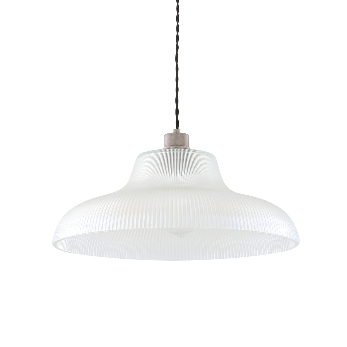 Mono 40cm Vintage Railway Pendant in Antique Silver with Prismatic Glass Shade