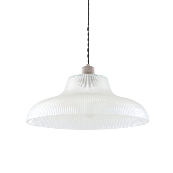 Mono 40cm Vintage Railway Pendant in Antique Silver with Prismatic Glass Shade