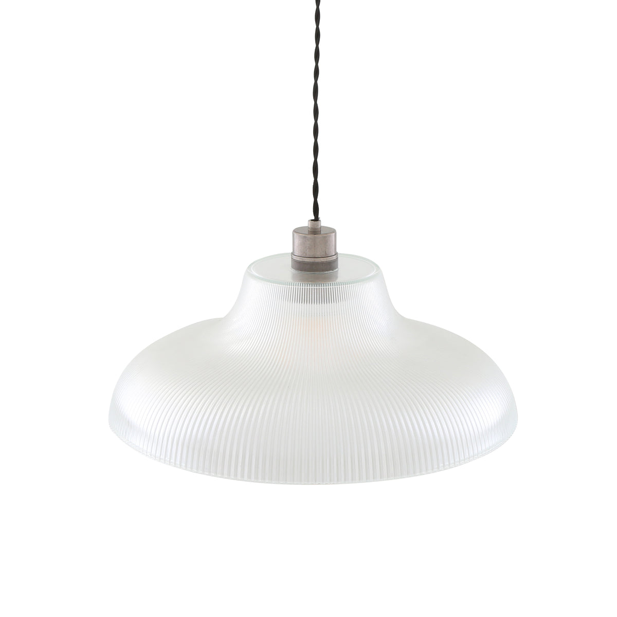 Mono 40cm Vintage Railway Pendant in Antique Silver with Prismatic Glass Shade