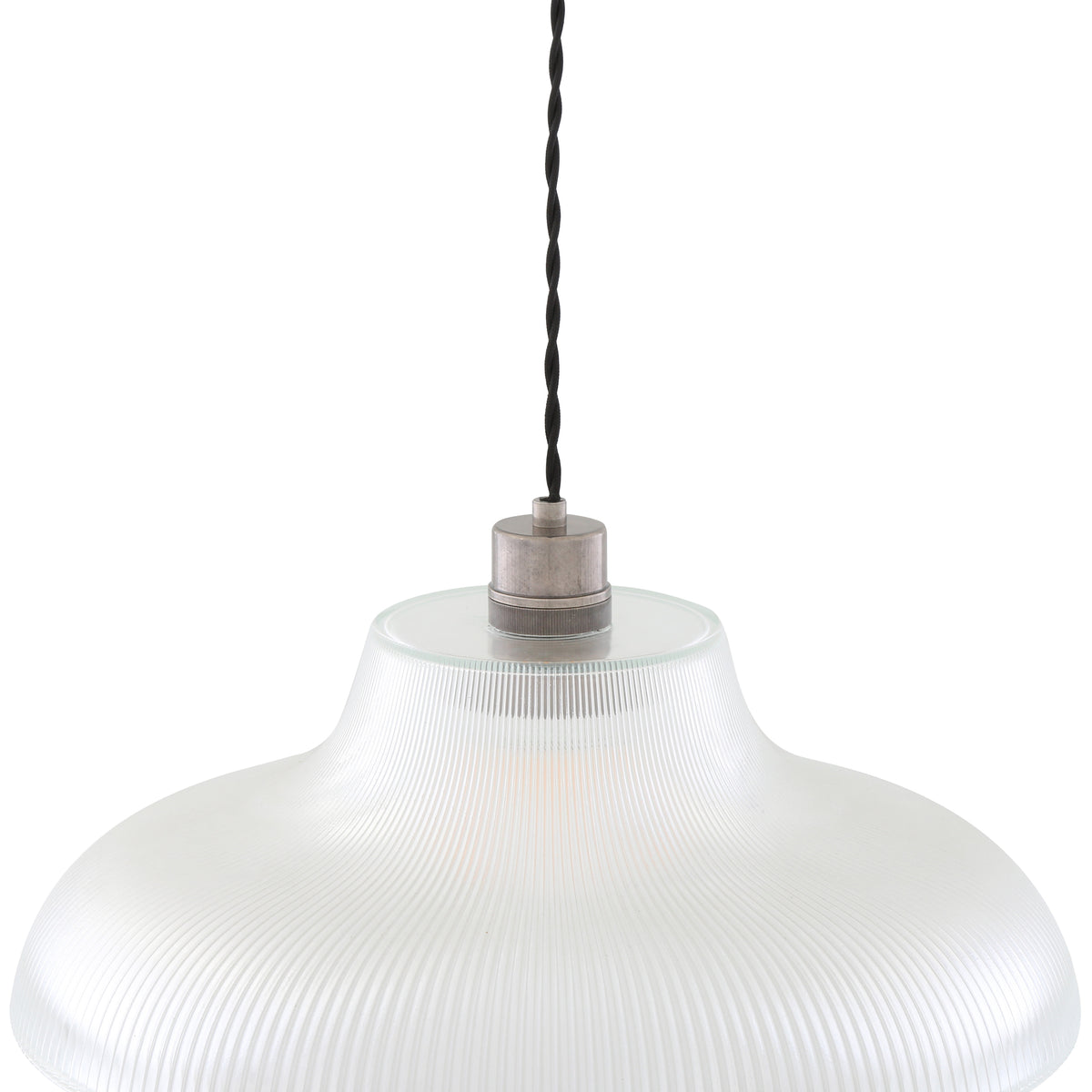 Mono 40cm Vintage Railway Pendant in Antique Silver with Prismatic Glass Shade