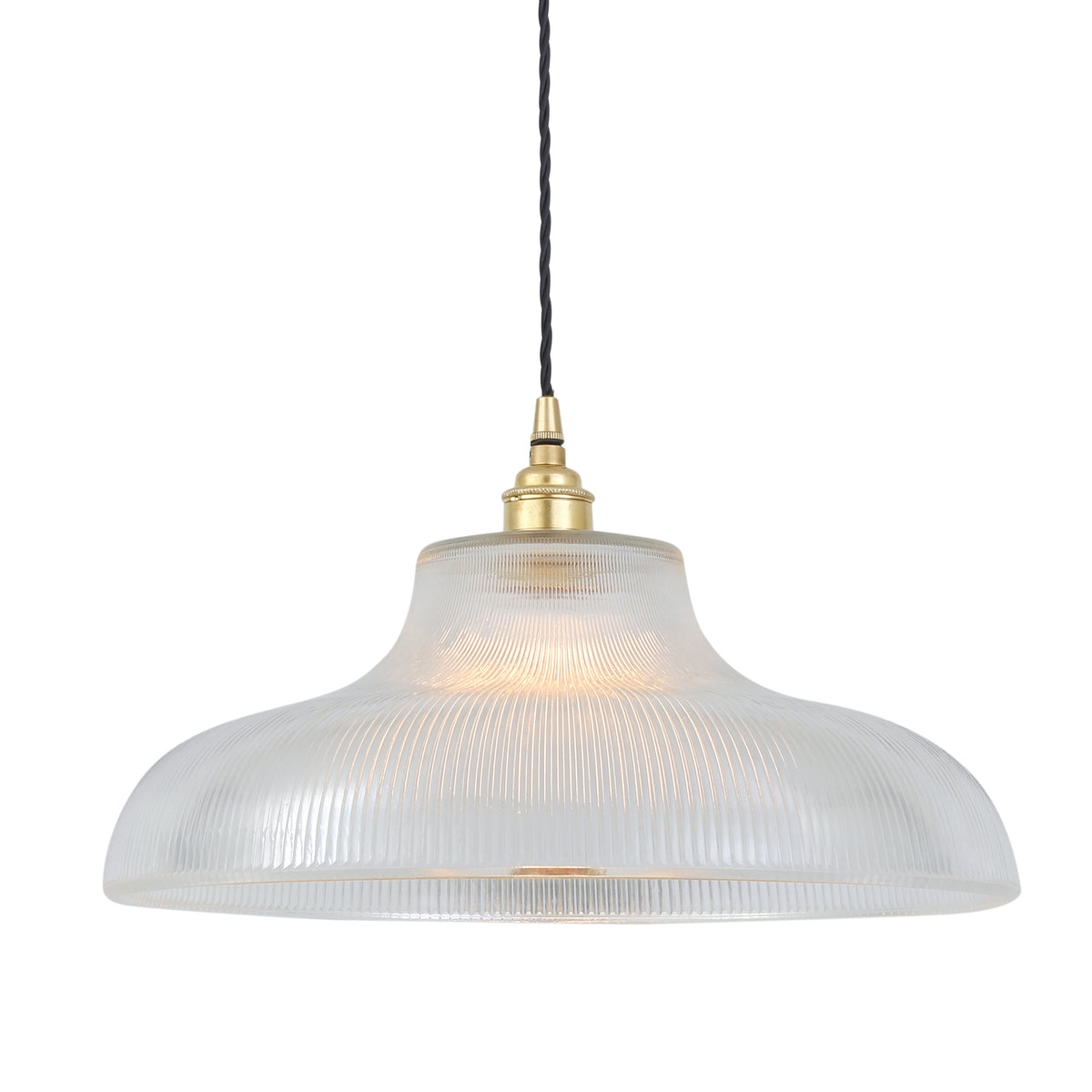 Mono 40cm Vintage Railway Pendant in Polished Brass with Prismatic Glass Shade