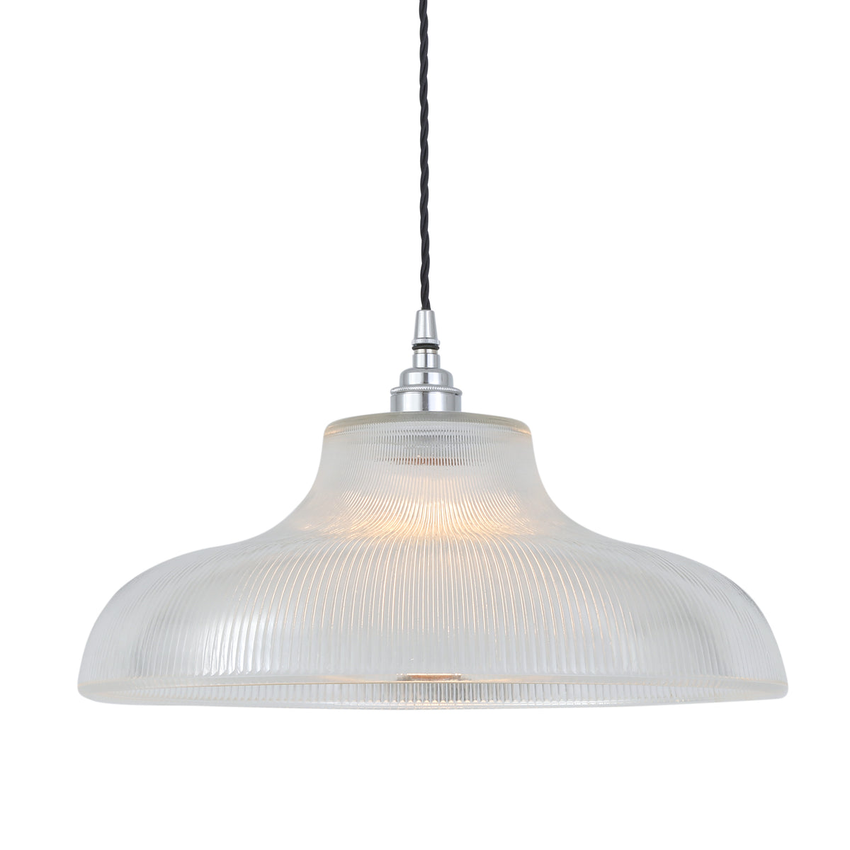 Mono 40cm Vintage Railway Pendant in Polished Chrome with Prismatic Glass Shade