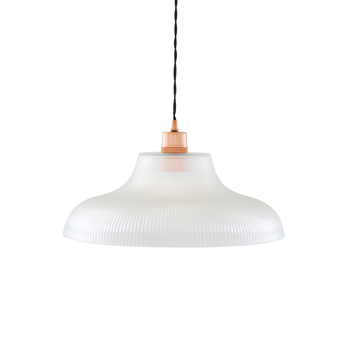 Mono 40cm Vintage Railway Pendant in Polished Copper with Prismatic Glass Shade