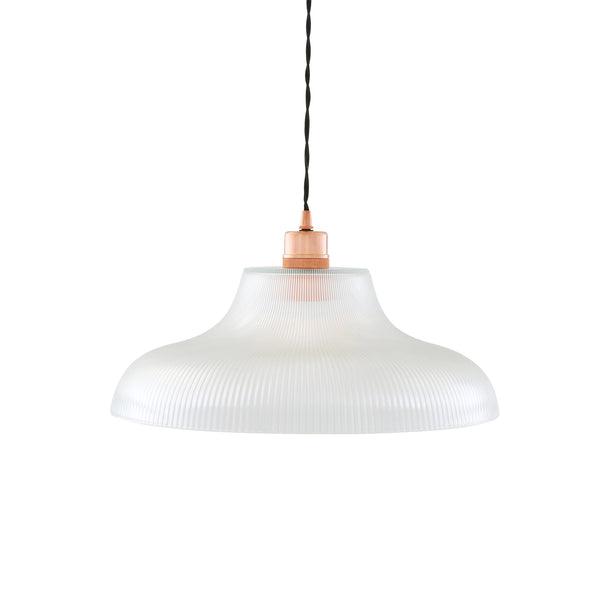 Mono 40cm Vintage Railway Pendant in Polished Copper with Prismatic Glass Shade