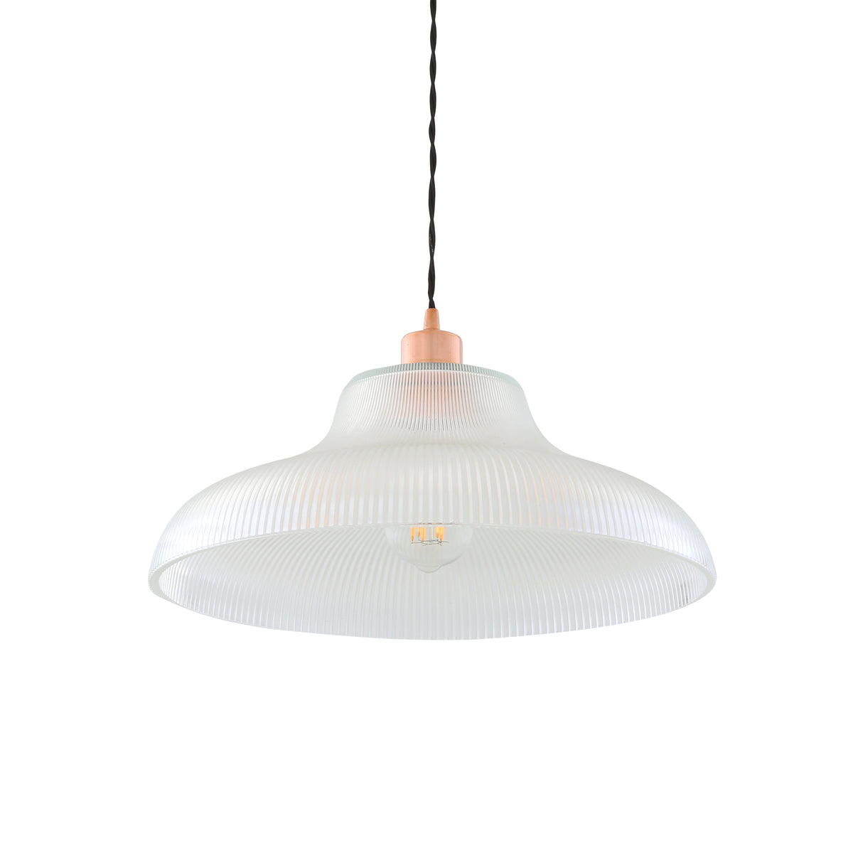 Mono 40cm Vintage Railway Pendant in Polished Copper with Prismatic Glass Shade
