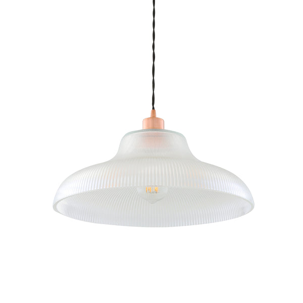 Mono 40cm Vintage Railway Pendant in Polished Copper with Prismatic Glass Shade