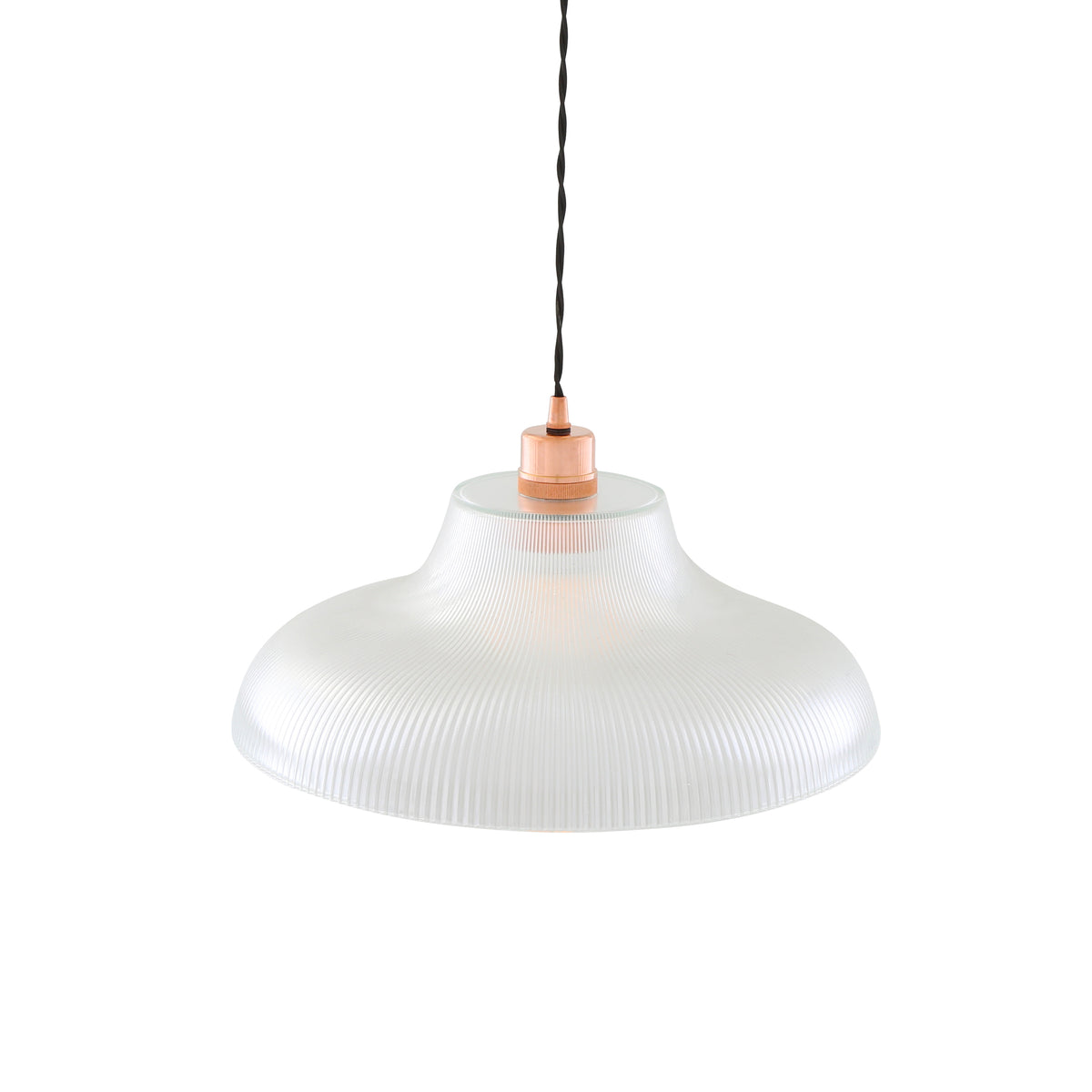 Mono 40cm Vintage Railway Pendant in Polished Copper with Prismatic Glass Shade