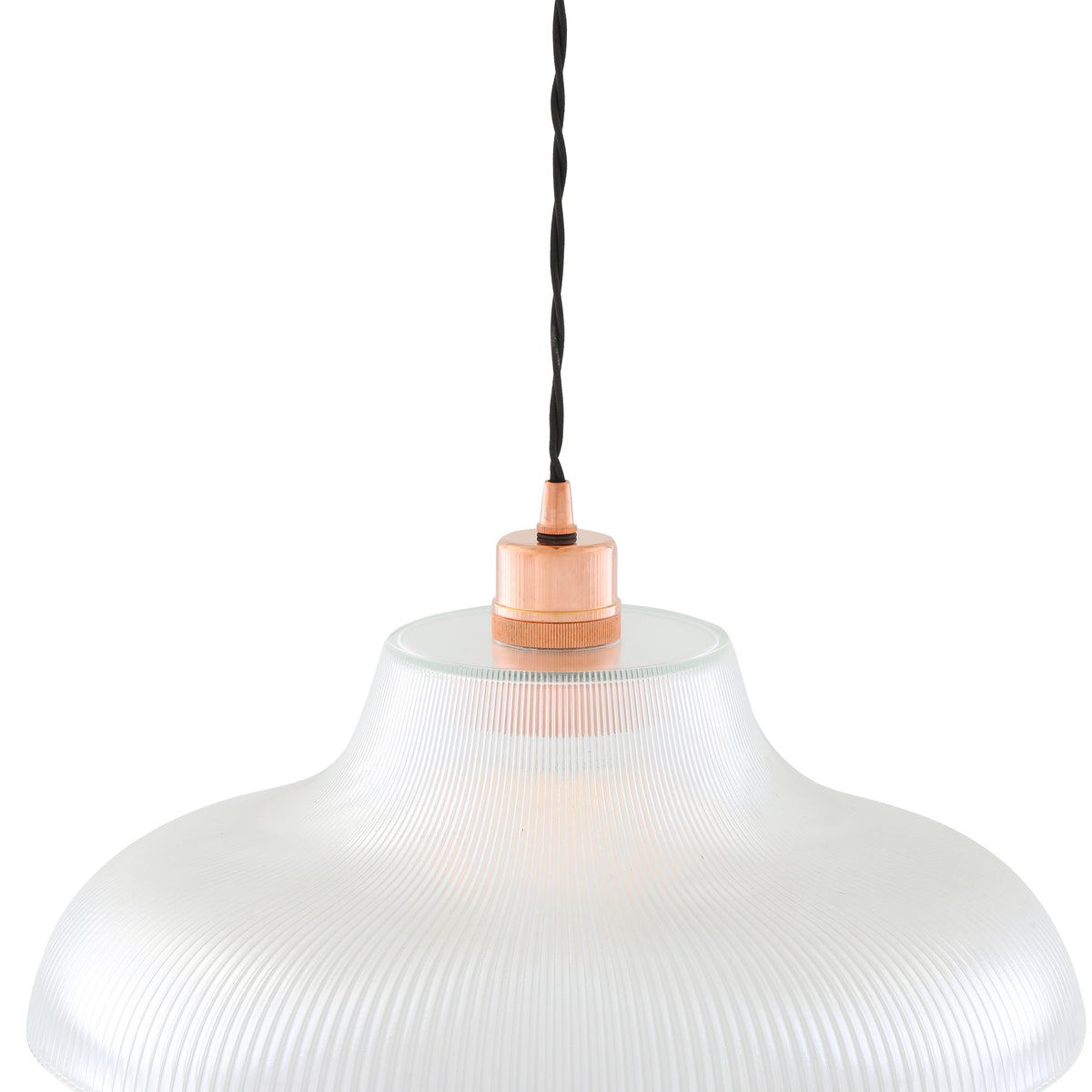 Mono 40cm Vintage Railway Pendant in Polished Copper with Prismatic Glass Shade