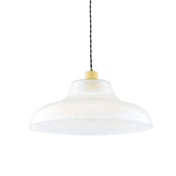 Mono 40cm Vintage Railway Pendant in Satin Brass with Prismatic Glass Shade