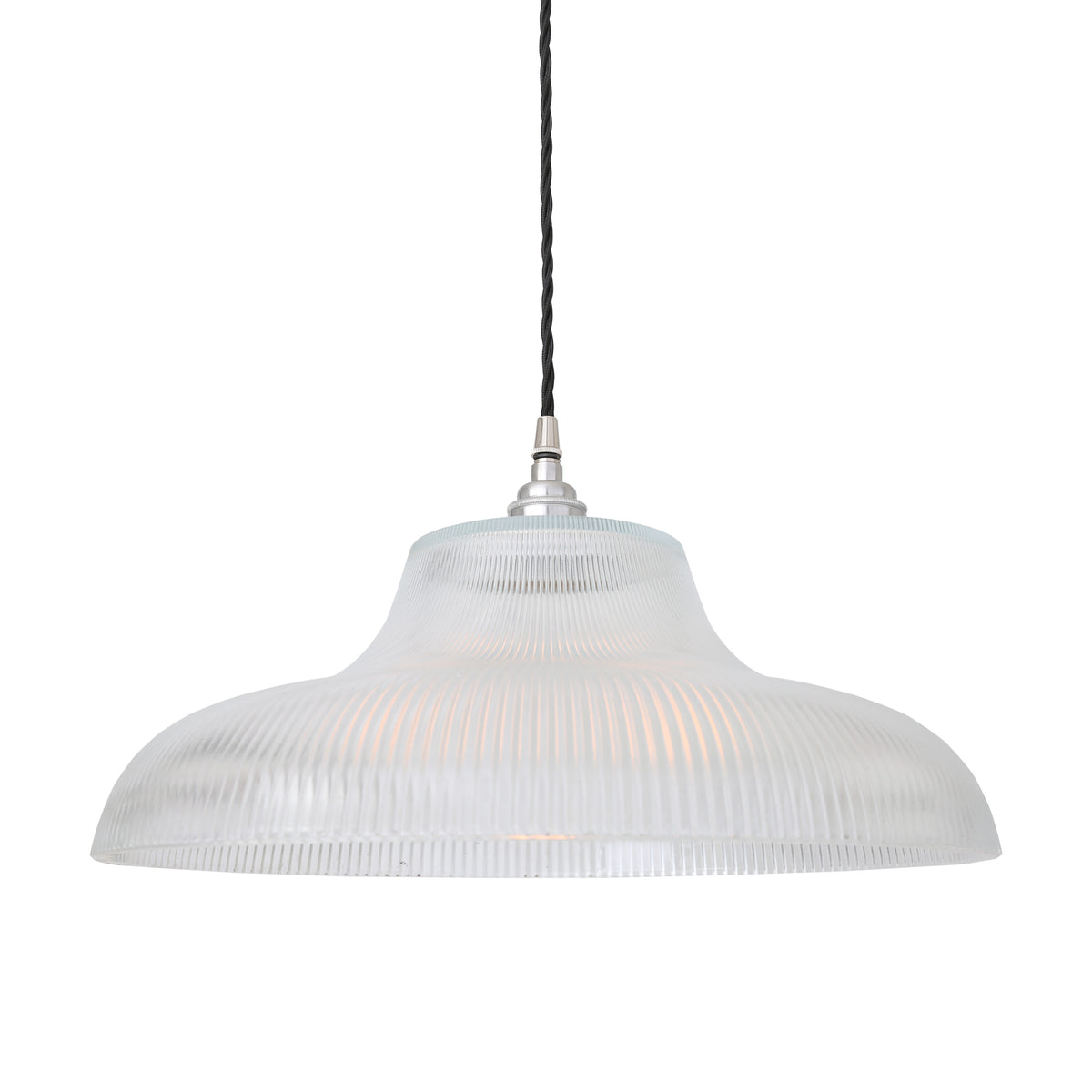Mono 40cm Vintage Railway Pendant in Satin Chrome with Prismatic Glass Shade