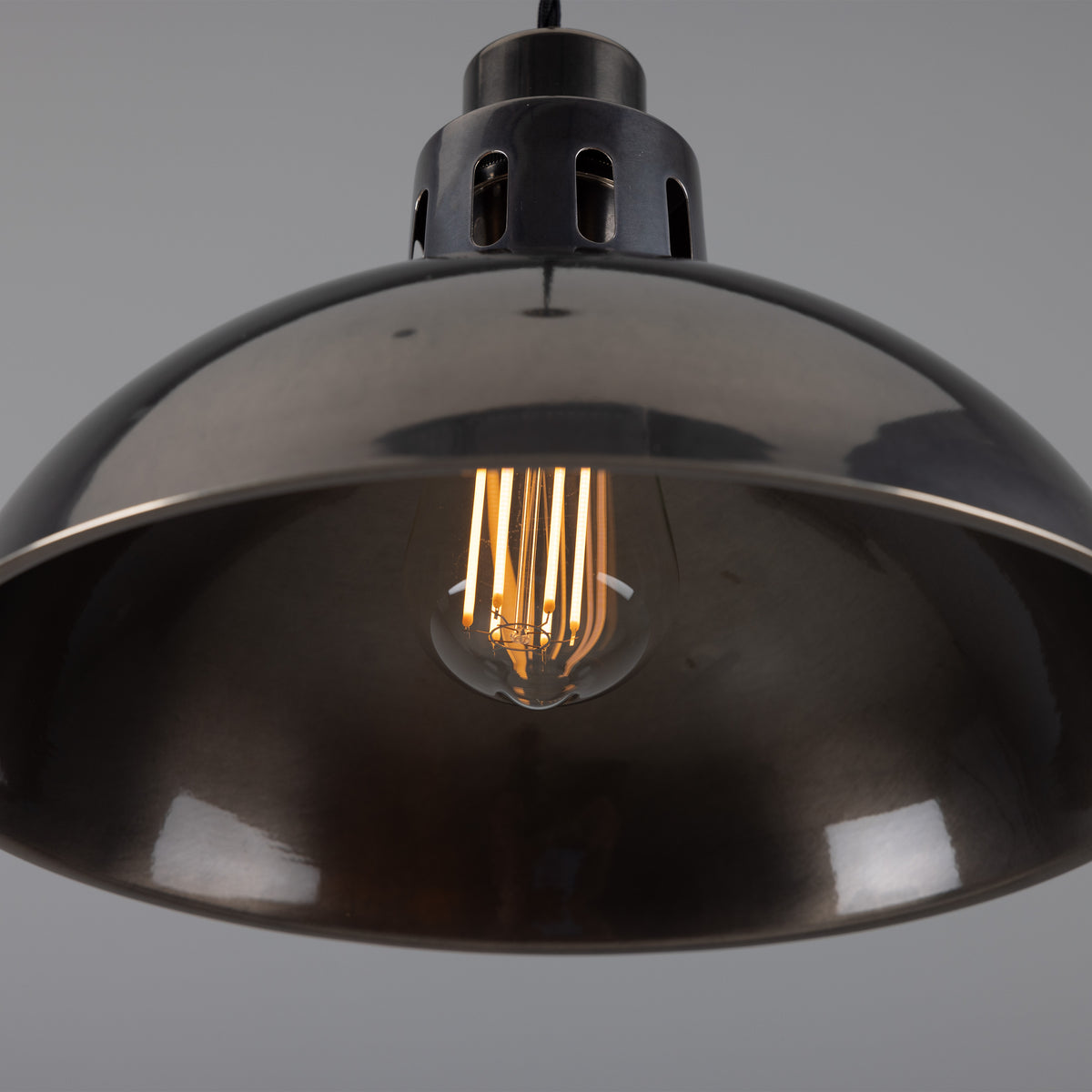 Mullan Paris industrial pendant light in antique silver with an exposed filament bulb