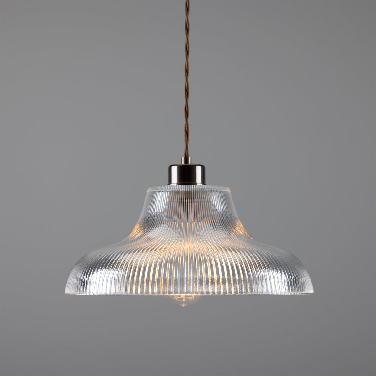 Mono 30cm Vintage Railway Pendant in Antique Brass with Prismatic Glass Shade