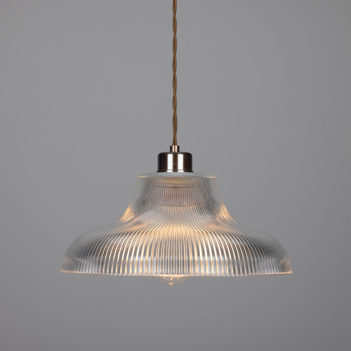Mono 30cm Vintage Railway Pendant in Antique Brass with Prismatic Glass Shade
