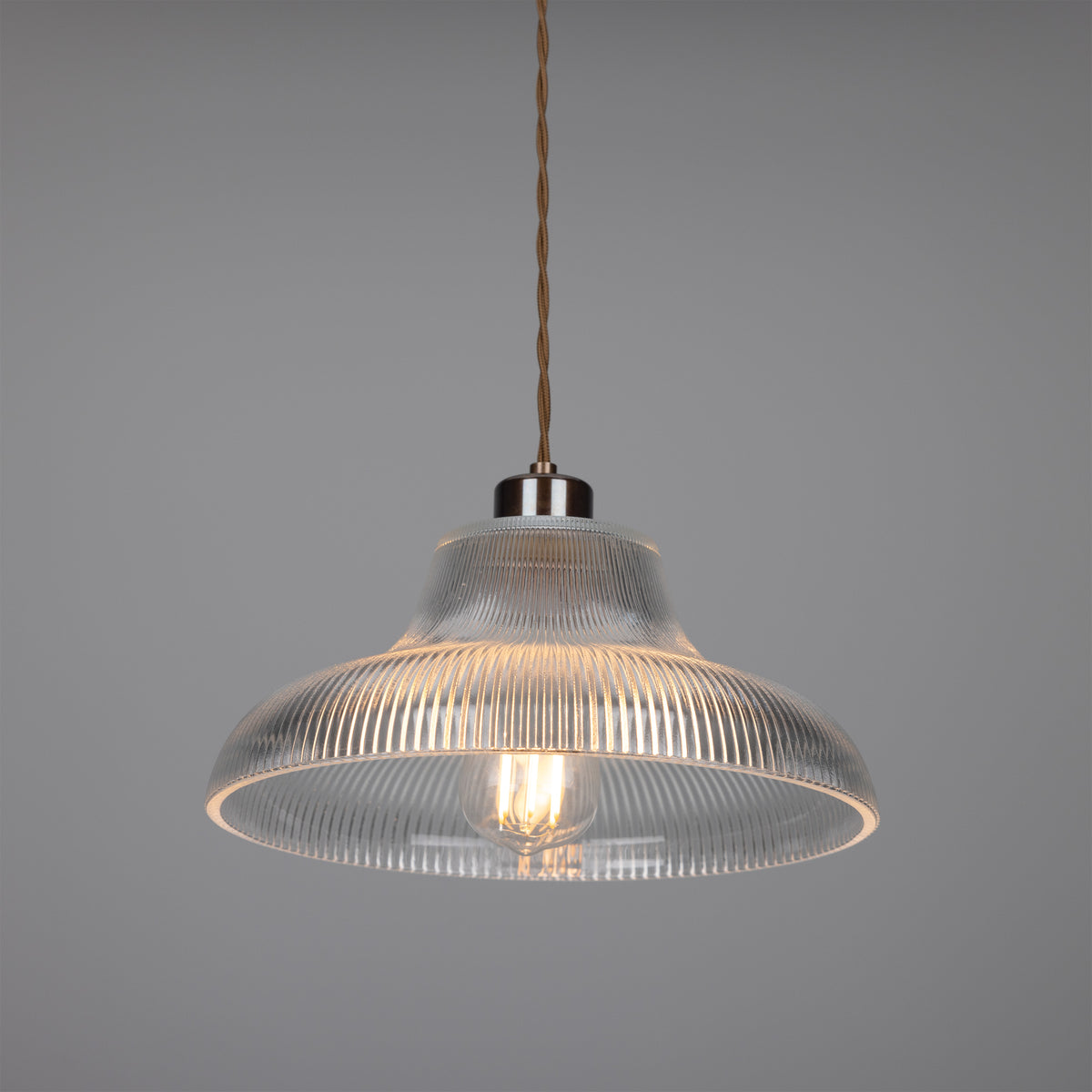 Mono 30cm Vintage Railway Pendant in Antique Brass with Prismatic Glass Shade