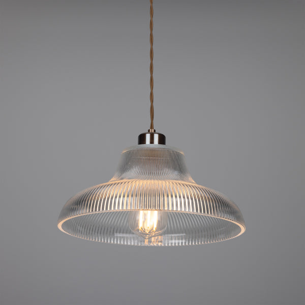 Mono 30cm Vintage Railway Pendant in Antique Brass with Prismatic Glass Shade