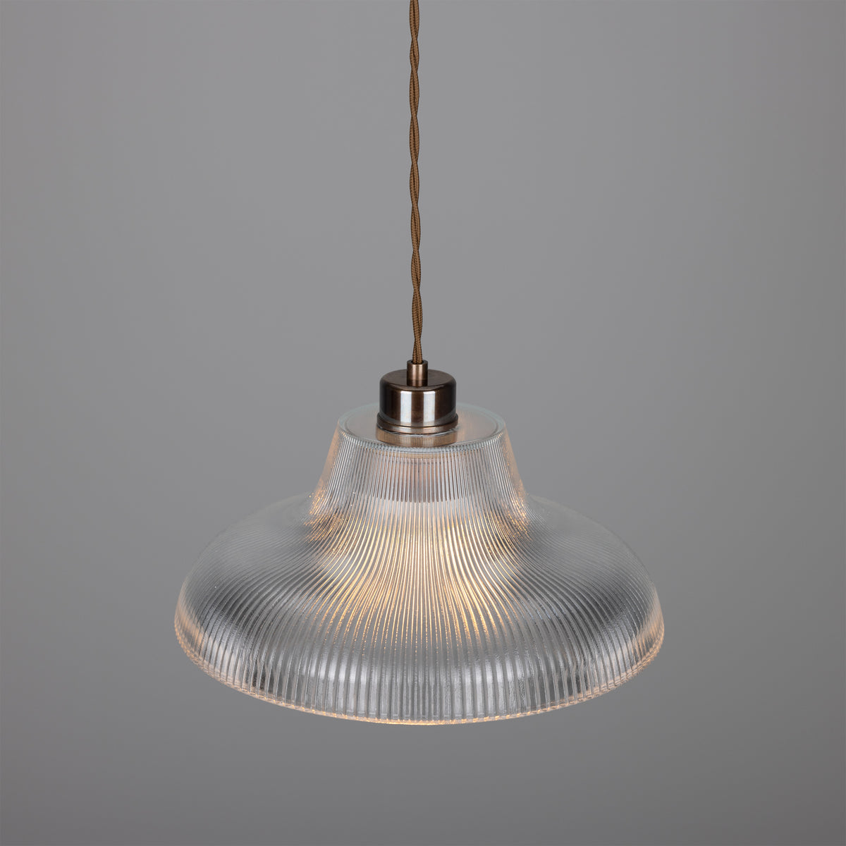 Mono 30cm Vintage Railway Pendant in Antique Brass with Prismatic Glass Shade