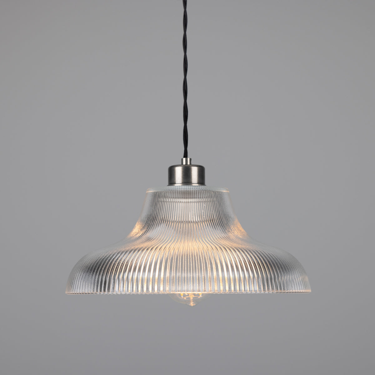 Mono 30cm Vintage Railway Pendant in Antique Silver with Prismatic Glass Shade
