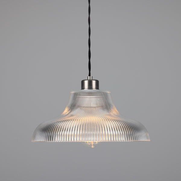 Mono 30cm Vintage Railway Pendant in Antique Silver with Prismatic Glass Shade