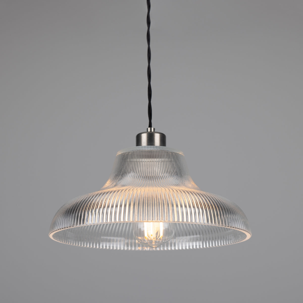 Mono 30cm Vintage Railway Pendant in Antique Silver with Prismatic Glass Shade