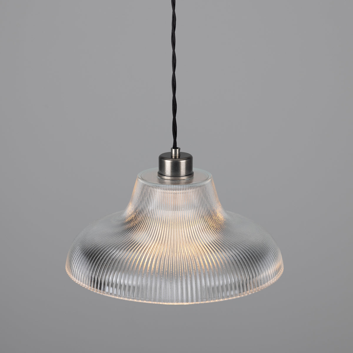 Mono 30cm Vintage Railway Pendant in Antique Silver with Prismatic Glass Shade